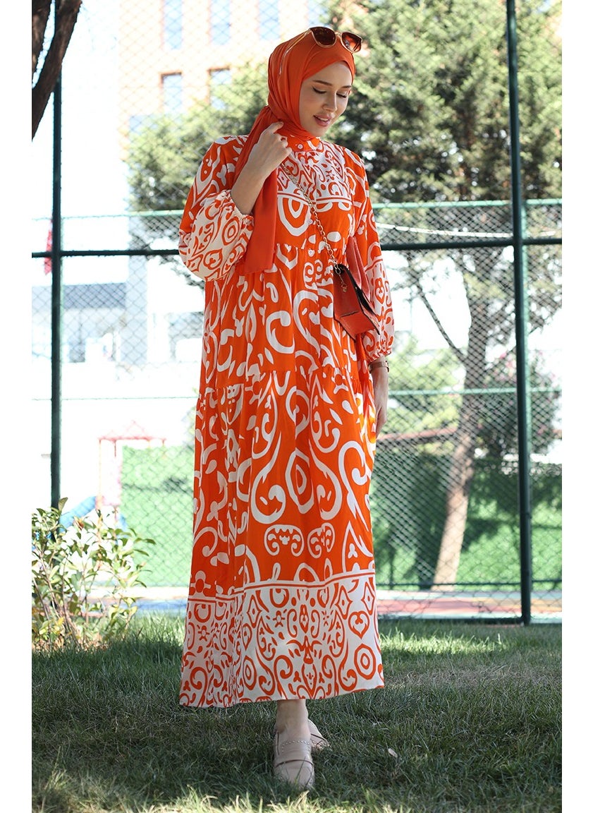 Sefa Merve - Patterned Viscose Dress 81875-02 Orange - Image 1