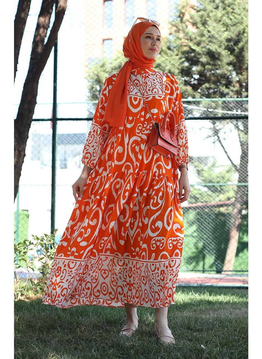 Sefa Merve - Patterned Viscose Dress 81875-02 Orange - Image 1