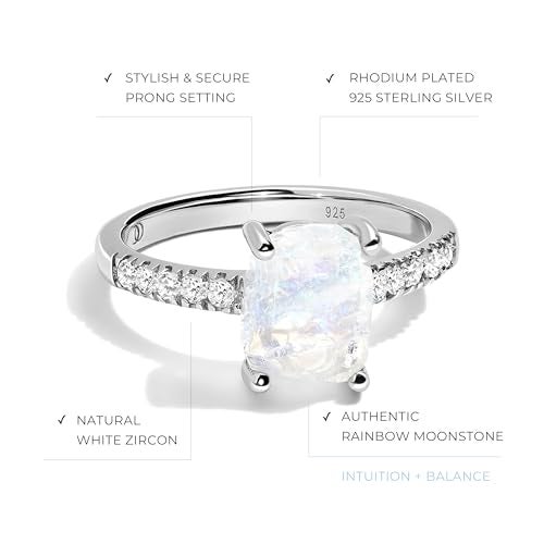 Moon Magic | Authentic Rainbow Moonstone Ring | Amethyst, Rose Quartz, Aquamarine, Moonstone Rings for women | Real 925 Sterling Silver | 18K Rose Gold Raw Crystal Rings for Women | Genuine Jewelry - Image 3