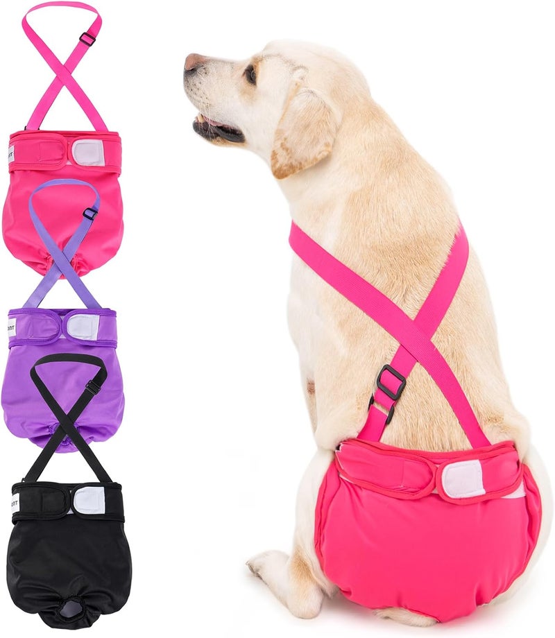 Avont Pack of 3 Reusable Dog Nappies, Highly Absorbent, Washable and Environmentally Friendly Sanitary Towels for Female Pets, Black/Pink/Purple - Image 1