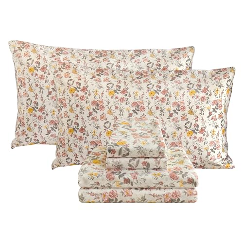 Viviland Floral Full Sheet Set  4 Piece Vintage Pink  Yellow Flower Patterned Bed Sheets  Soft Breathable Microfiber Sheets with Deep Pocket NonSlip Fitted Sheets  Pillowcases