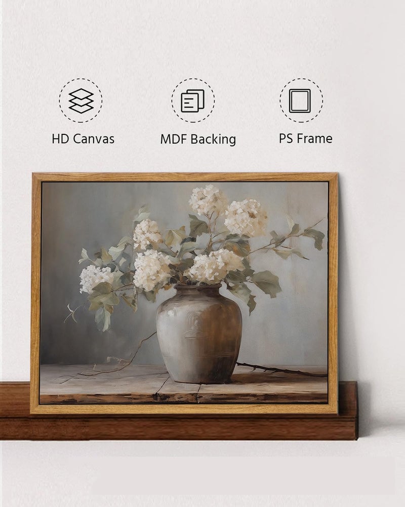 KISSFOX Framed Wall Art Vintage Wall Decor Floral Canvas Art Hydrangea Pictures Botanical Paintings Still Life Artwork Farmhouse Prints For Bedroom Living Room Kitchen - Image 2
