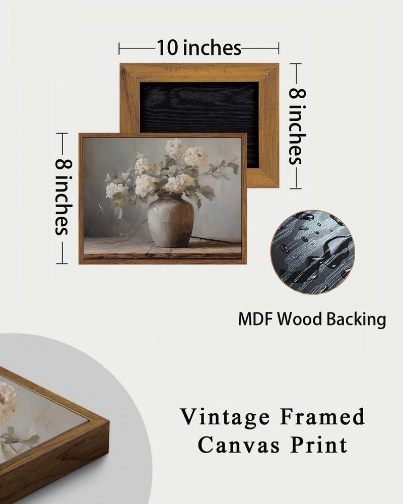 KISSFOX Framed Wall Art Vintage Wall Decor Floral Canvas Art Hydrangea Pictures Botanical Paintings Still Life Artwork Farmhouse Prints For Bedroom Living Room Kitchen - Image 5
