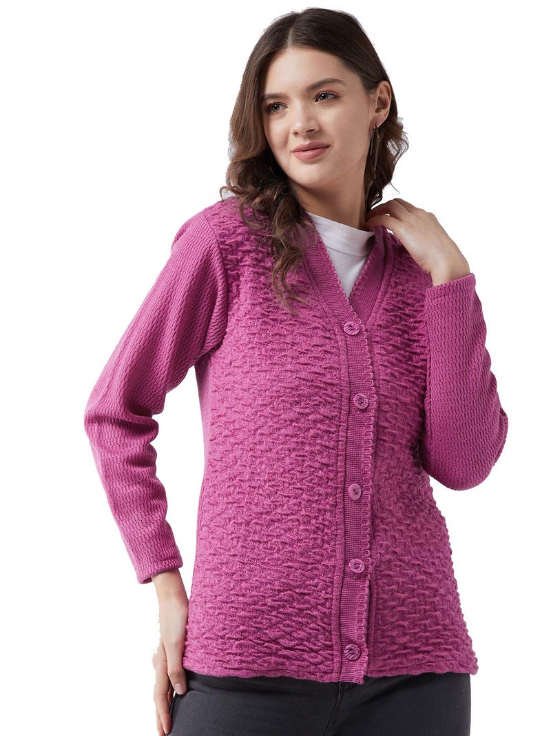 Pivl Women's Blended V-Neck Cardigan (PV502_Light Pink_Medium) - Image 1
