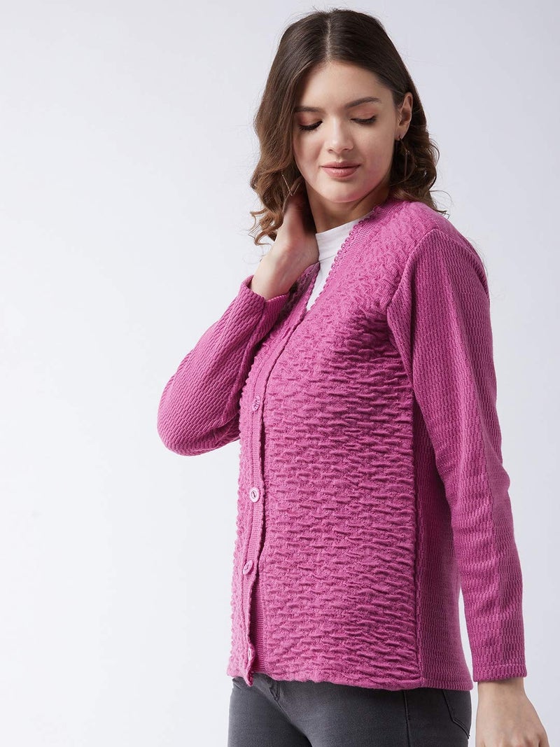 Pivl Women's Blended V-Neck Cardigan (PV502_Light Pink_Medium) - Image 3