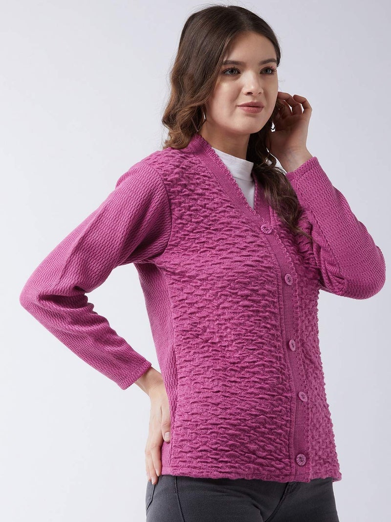 Pivl Women's Blended V-Neck Cardigan (PV502_Light Pink_Medium) - Image 4