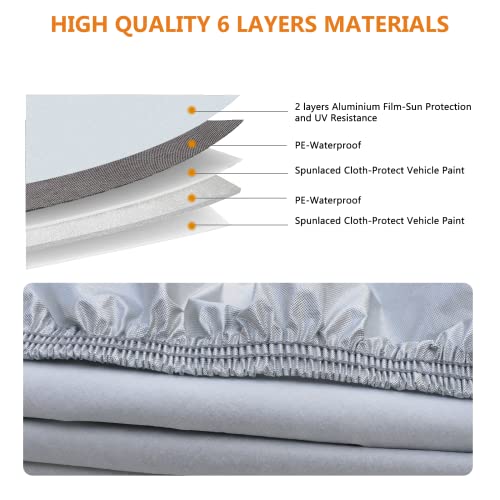 SEAZEN Car Cover 6 Layers, Waterproof SUV Car Cover with Zipper Door, Snowproof/UV Protection/Windproof, Universal Car Covers Breathable Fabric with Cotton (Length Up to 175") - Image 3