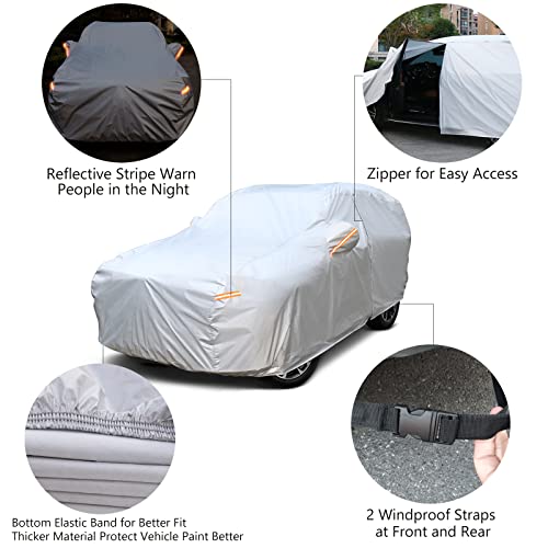 SEAZEN Car Cover 6 Layers, Waterproof SUV Car Cover with Zipper Door, Snowproof/UV Protection/Windproof, Universal Car Covers Breathable Fabric with Cotton (Length Up to 175") - Image 4