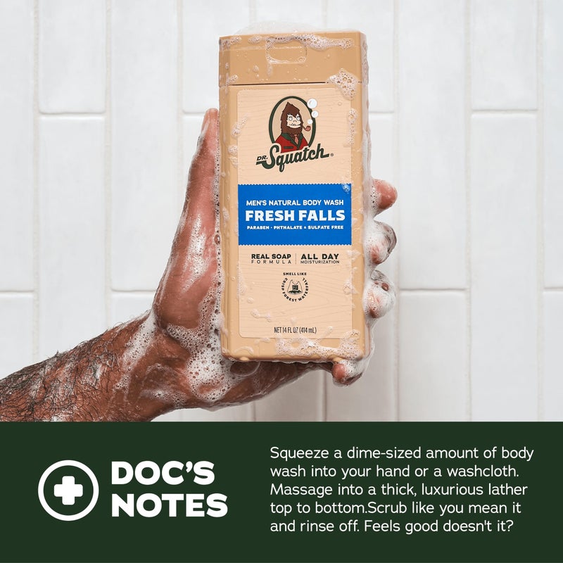 Dr. Squatch NEW Body Wash for Men with Nourishing, Natural Ingredients | No Paraben, Phthalate, Sulfate | All Day Moisture | Long Lasting Scent | Pine Tar & Fresh Falls (14 oz, 2-Pack) - Image 4