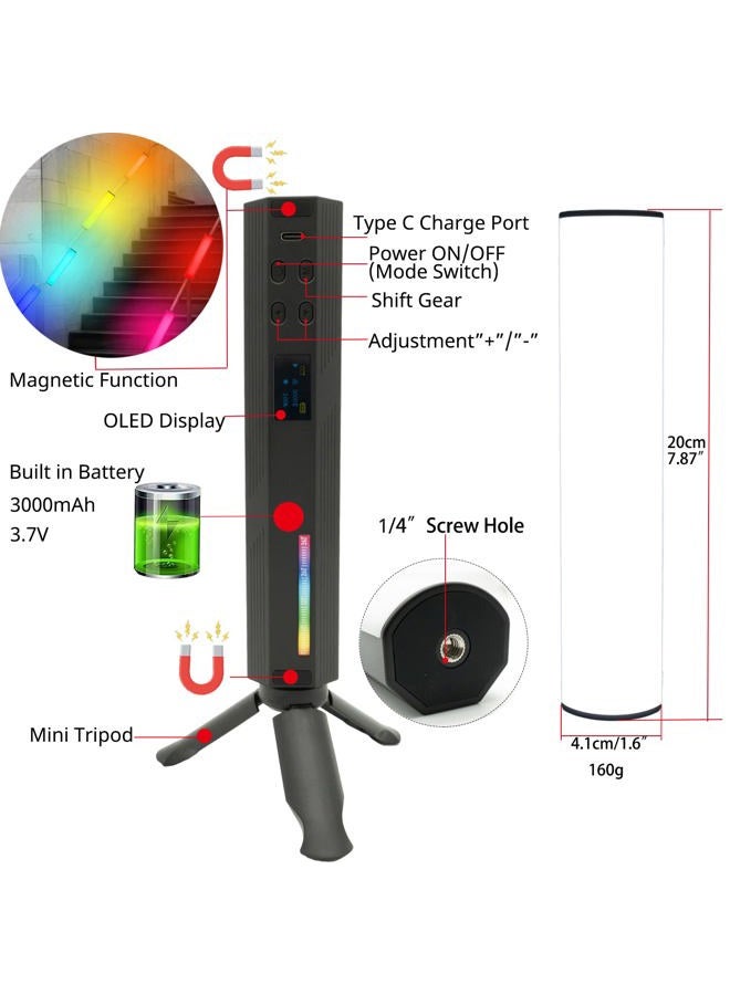 HAFOKO 2PACK W200 Handheld RGB Light Wand Video LED Lighting Handheld Light Photography Light Vlog w Magnetic CRI95+ 2500K-9000K Built-in Battery 3000mAh Compatible with Vlogging YouTube Living - Image 5