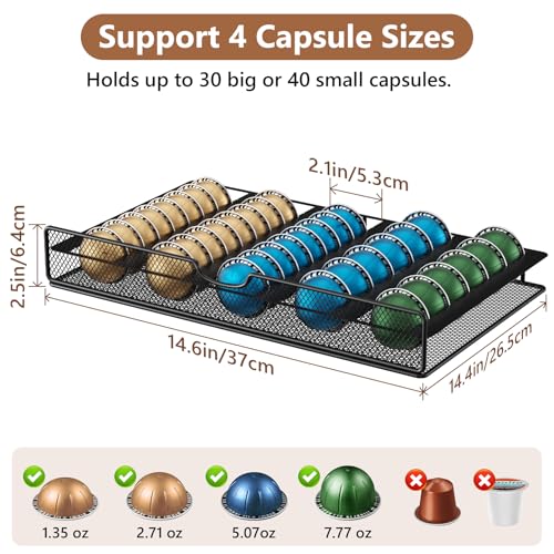 PONEYA Coffee Syrup Rack Organizer, 3-Tier 8 Bottles Syrup Rack with Pod Holder Drawer for Nespresso Pods, Holds up to 30 Big or 40 Small Capsules, Countertop Coffee Bar Organizer for Kitchen Cafe - Image 3