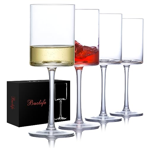 BACLIFE Wine Glasses Set of 4 - Hand Blown wine glass 15oz in Gift Packaging - Large White Wine Glass on Long Stem - Unique Modern Shape - For Wedding, Anniversary, Mother’s Day - Image 1