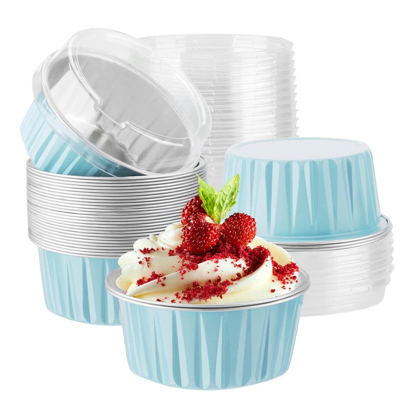 EUSOAR Aluminum Pans with Lids 30pcs 5oz 125ml Disposable Aluminum Foil Muffin Liners Ramekins Cupcake Baking Cups Disposable Foil Baking Cups Containers Mini Pie Creme Brulee Pans