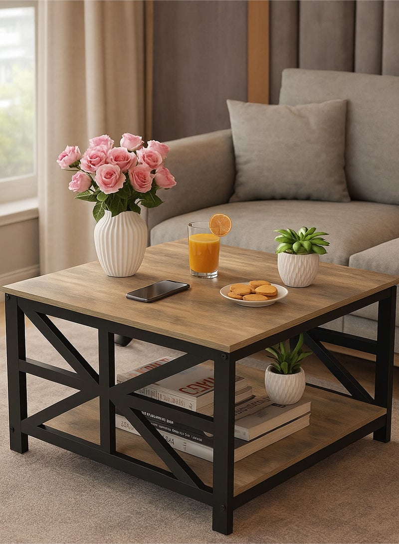 AGD Square Coffee Table with Two Tiers, Center Table, and Rustic Sofa Table for Living Room 70x45 cm/ gray - Image 4