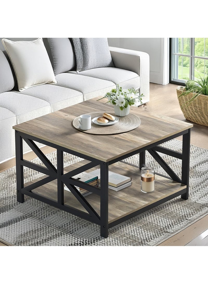AGD Square Coffee Table with Two Tiers, Center Table, and Rustic Sofa Table for Living Room 70x45 cm/ gray - Image 5