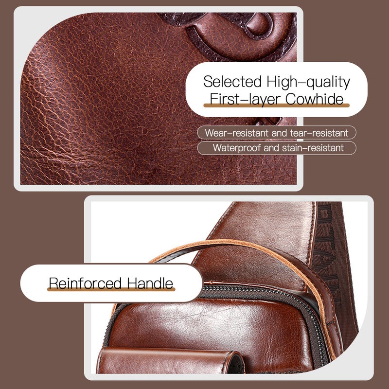 Genuine Leather Sling Bag for Men and Women Crossbody Shoulder Chest Day Pack Outdoor Travel Camping Daypack Leather Backpack for Men - Image 3