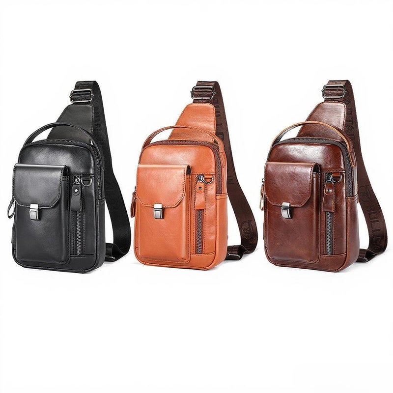 Genuine Leather Sling Bag for Men and Women Crossbody Shoulder Chest Day Pack Outdoor Travel Camping Daypack Leather Backpack for Men - Image 5