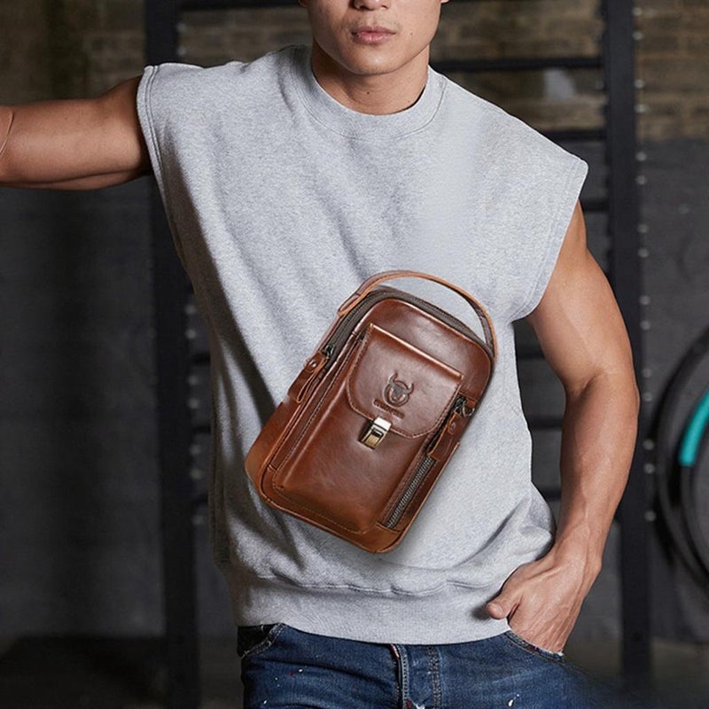 Genuine Leather Sling Bag for Men and Women Crossbody Shoulder Chest Day Pack Outdoor Travel Camping Daypack Leather Backpack for Men - Image 4