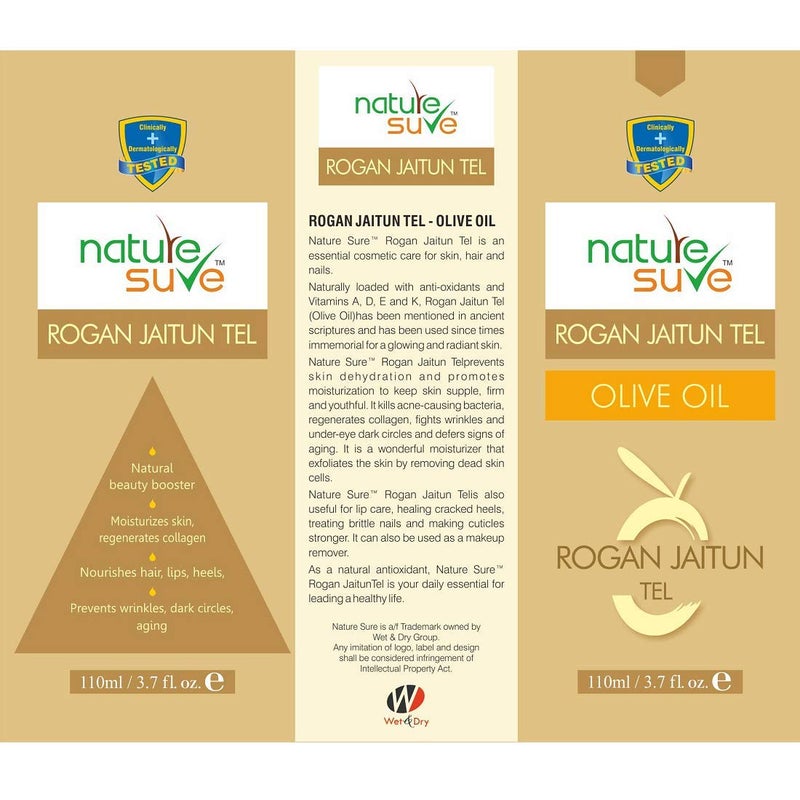 Nature Sure Rogan Jaitun Tail Olive Oil for skin hair and nails 3 Packs 110ml Each - Image 4