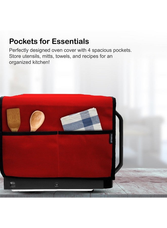 NABAAT Microwave Oven Cover for Kitchen Decor Durable Dustproof Waterproof Modern Design with 4 Side Pockets for Kitchen Accessories - 100 x 35cm (Red) - Image 4