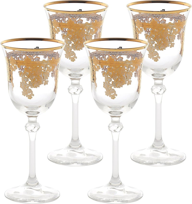Lorren Home Trends Lorren Home Trends Royal Set of 4 Embellished 24K Gold Crystal White Wine GobletsMade in Italy One Size Clear  - Image 2