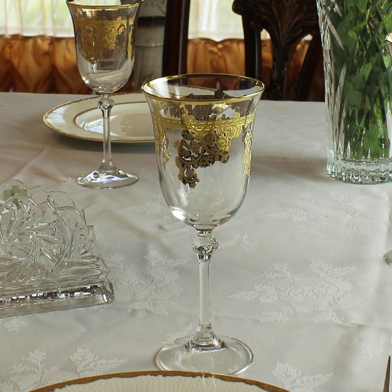 Lorren Home Trends Lorren Home Trends Royal Set of 4 Embellished 24K Gold Crystal White Wine GobletsMade in Italy One Size Clear  - Image 3