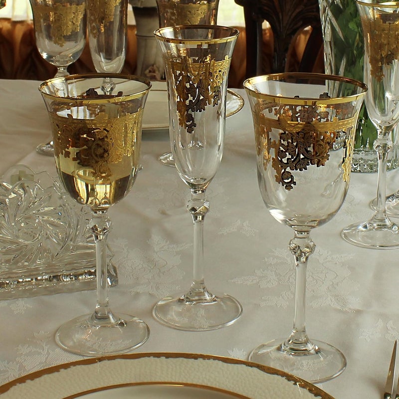 Lorren Home Trends Lorren Home Trends Royal Set of 4 Embellished 24K Gold Crystal White Wine GobletsMade in Italy One Size Clear  - Image 4