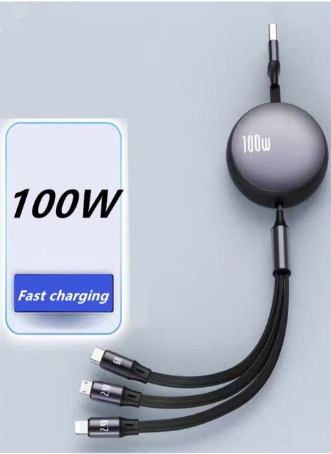 100W Multi Charging Cable 6A, Retractable Multi Charging Cord 3 in 1 Fast Charger Cord, Multi Charger Adapter with Lightning/Type C/Micro USB Ports for Cell Phones/iPhone/PS/Tablets and More