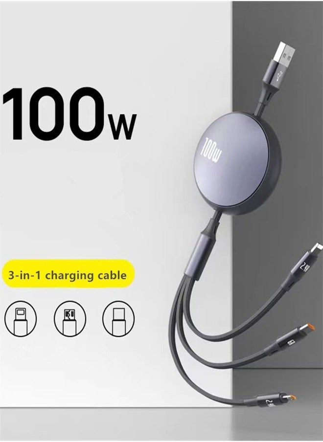 Generic - 100W Multi Charging Cable 6A, Retractable Multi Charging Cord 3 in 1 Fast Charger Cord, Multi Charger Adapter with Lightning/Type C/Micro USB Ports for Cell Phones/iPhone/PS/Tablets and More - Image 1