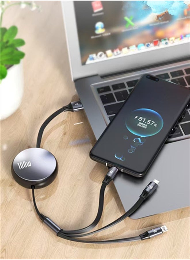 Generic - 100W Multi Charging Cable 6A, Retractable Multi Charging Cord 3 in 1 Fast Charger Cord, Multi Charger Adapter with Lightning/Type C/Micro USB Ports for Cell Phones/iPhone/PS/Tablets and More - Image 1