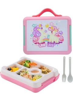 Twisoo Kids Dino Bento Box - 4 Compartments, Leak-Proof, BPA-Free, Portable with Handle, Dishwasher Safe, Tiffany ( Unicorn)