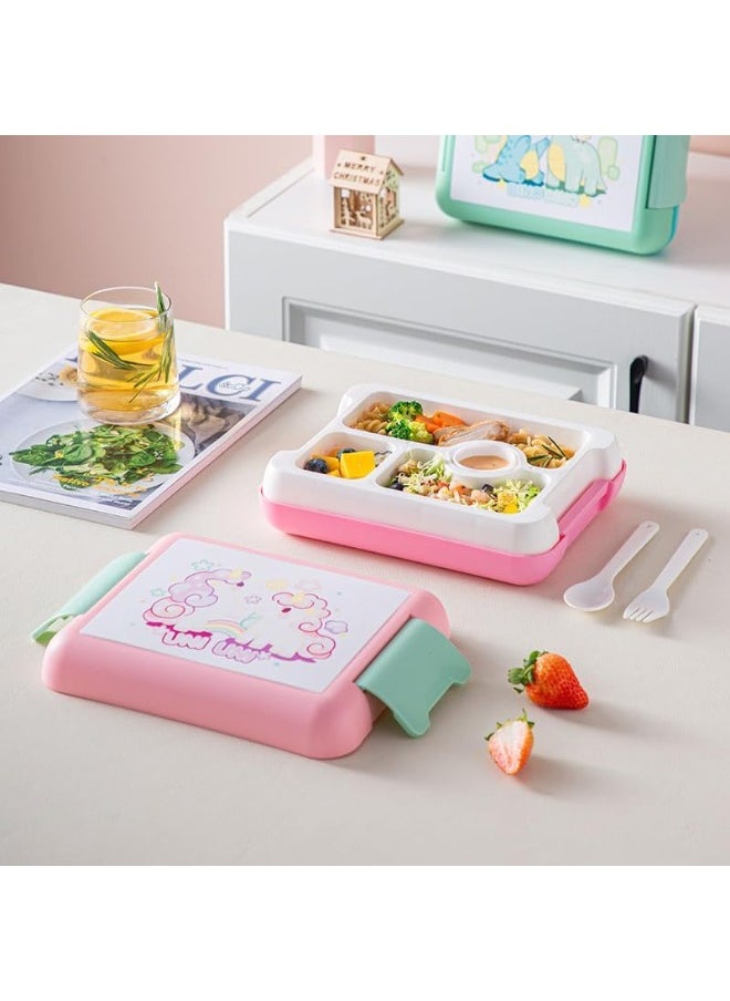 Twisoo - Twisoo Kids Dino Bento Box - 4 Compartments, Leak-Proof, BPA-Free, Portable with Handle, Dishwasher Safe, Tiffany ( Unicorn) - Image 1