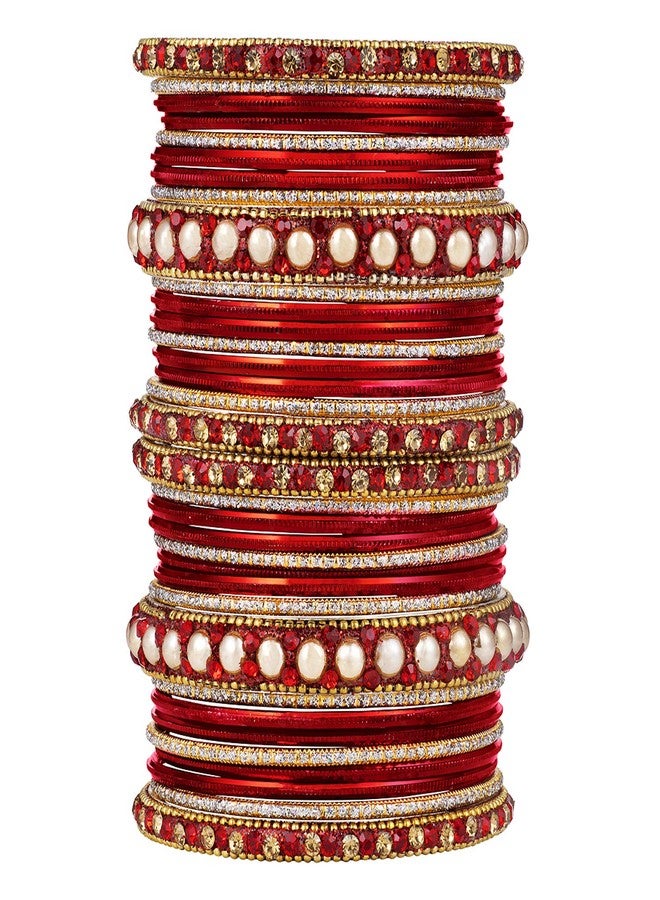 Peora Gold Plated Red Metal Chura Chuda Bangle Set Navratri Gift for Women Girls Wedding Bridal Indian Traditional Ethnic Jewellery (Size - 2.6) - Image 1