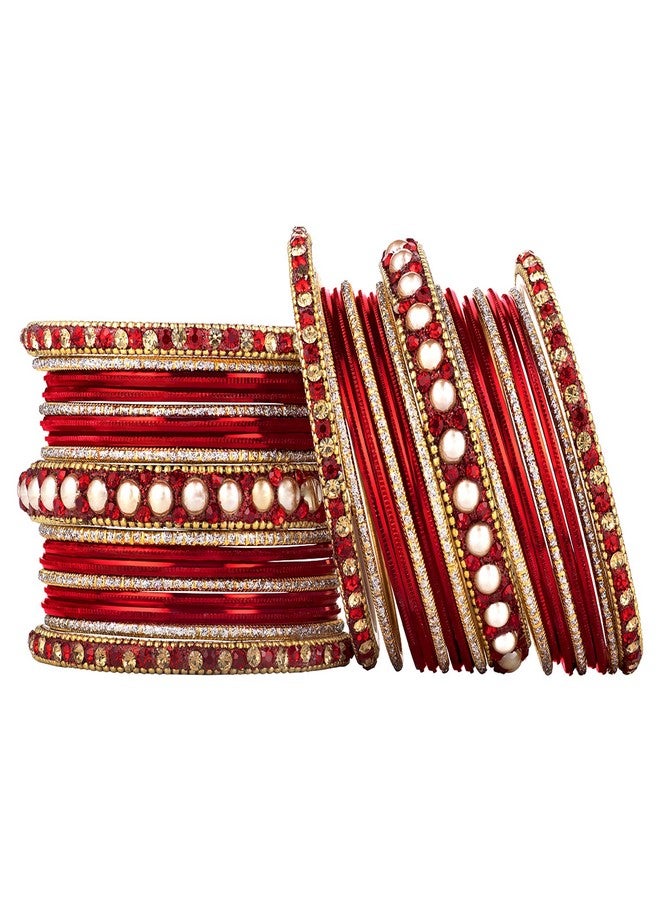 Peora Gold Plated Red Metal Chura Chuda Bangle Set Navratri Gift for Women Girls Wedding Bridal Indian Traditional Ethnic Jewellery (Size - 2.6) - Image 4