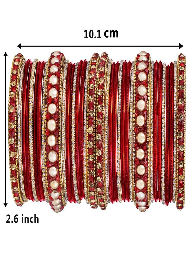 Peora Gold Plated Red Metal Chura Chuda Bangle Set Navratri Gift for Women Girls Wedding Bridal Indian Traditional Ethnic Jewellery (Size - 2.6) - Image 5