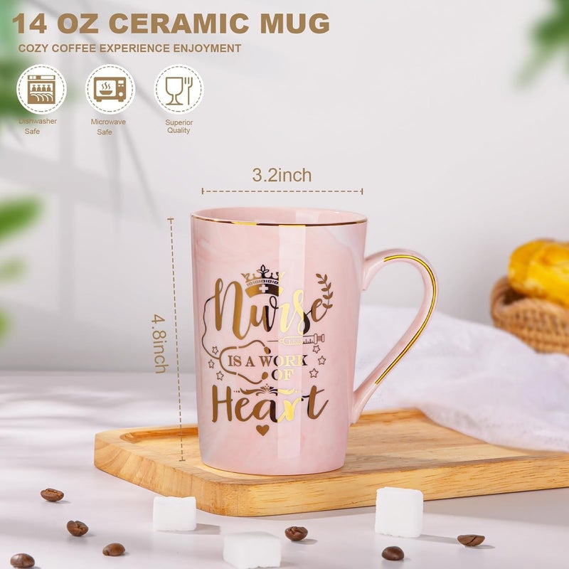 ALBISS Multi-purpose Best Nurse Gifts for Women, 14oz Pink Marble Gold Print Mug Gifts for Her with Cup Lid，Spoon & Gift Box for Christmas Birthday Thank You Gift Present for Nursing School Student Graduation Nurses Day Flexible anti-break - Image 2