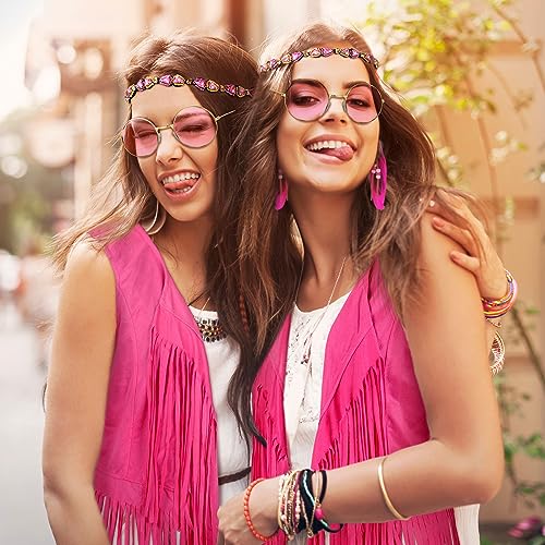 Leumoi 5 Pcs 60s 70s Costume for Women Disco Outfits Hippie Accessories Fringe Vest Boho Flared Pants Set for Halloween(X-Large,Sweet) - Image 3
