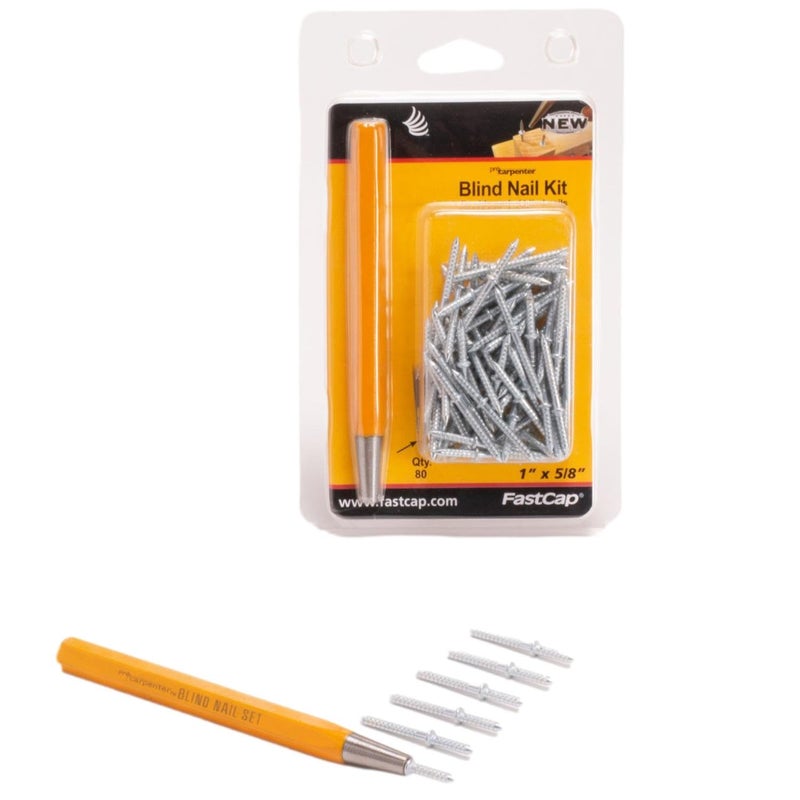 FastCap Steel BlindNail DoubleEnded Nail Kit Great for Furniture Picture Frames Molding and Trim Work 1 x 58 80Pack 08148