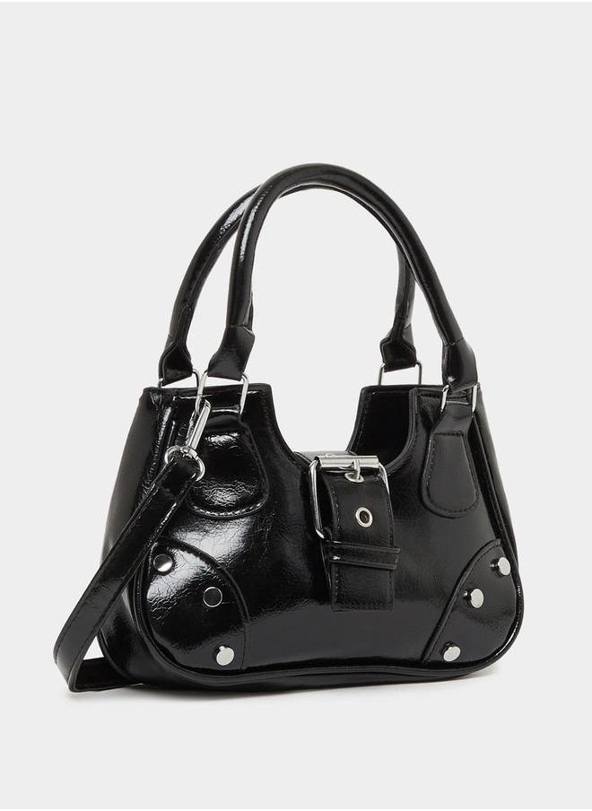 Styli Studded Belt Buckle Accent Handbag with Top Handles  - Image 1