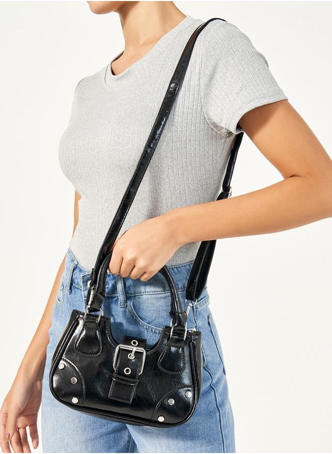 Styli Studded Belt Buckle Accent Handbag with Top Handles  - Image 3