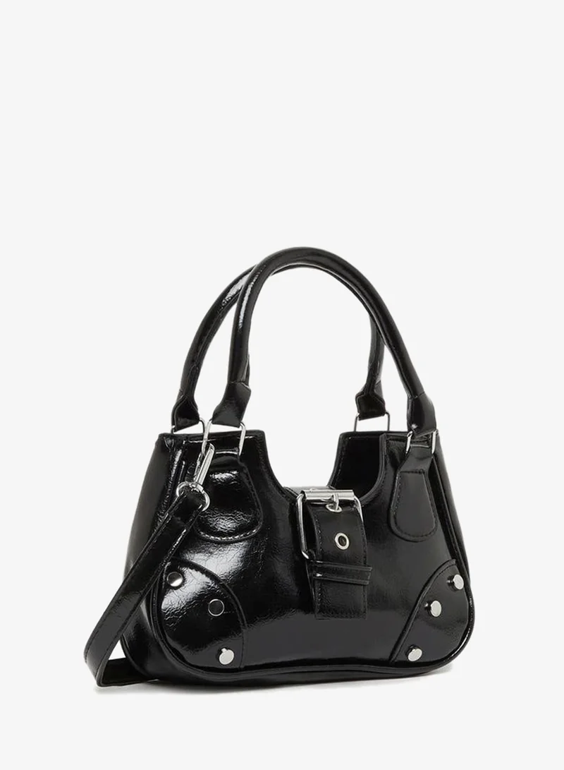 Styli Studded Belt Buckle Accent Handbag with Top Handles