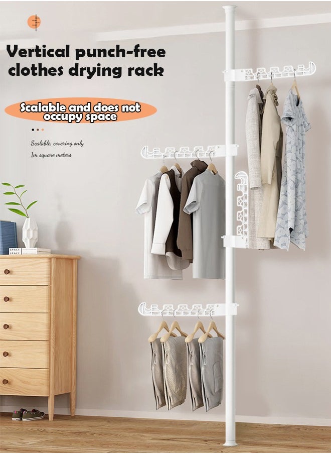 ZCM-HAPPY Punch-Free Retractable 6-Tier Adjustable Clothes Rack Floor to Ceiling TensionOrganizer for Clothes Scarves Hats and Handbags Scalable 1.1 to 3.1 M  - Image 3
