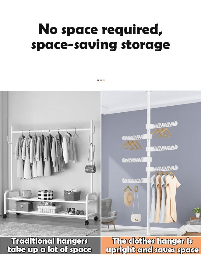 ZCM-HAPPY Punch-Free Retractable 6-Tier Adjustable Clothes Rack Floor to Ceiling TensionOrganizer for Clothes Scarves Hats and Handbags Scalable 1.1 to 3.1 M  - Image 4