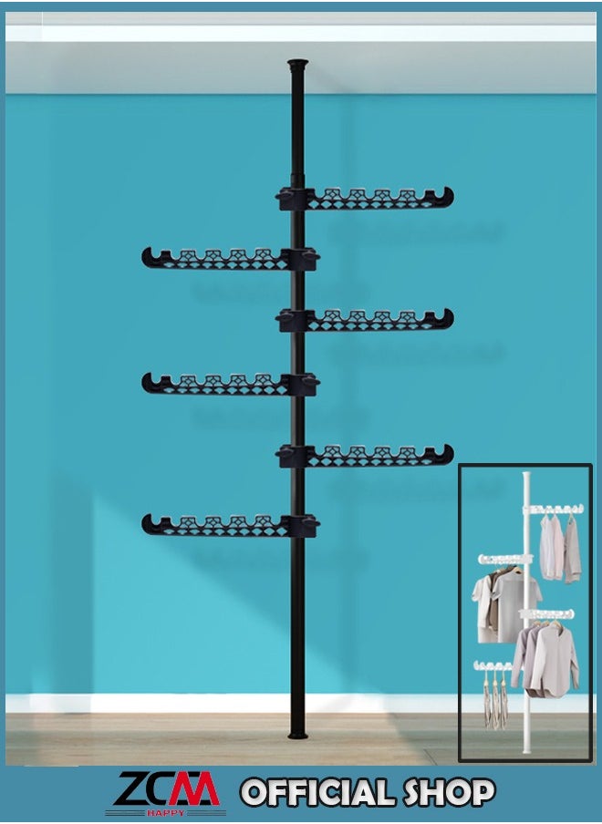 ZCM-HAPPY Punch-Free Retractable 6-Tier Adjustable Clothes Rack Floor to Ceiling TensionOrganizer for Clothes Scarves Hats and Handbags Scalable 1.1 to 3.1 M  - Image 1