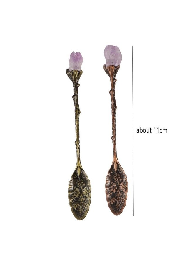 Kopida 4 Pcs Purple Crystal Coffee Spoons Alloy Spoon Vintage Carved Coffee Spoon Tea Spoons Decorative Dessert Spoons for Cafe Bar Tableware - Image 2