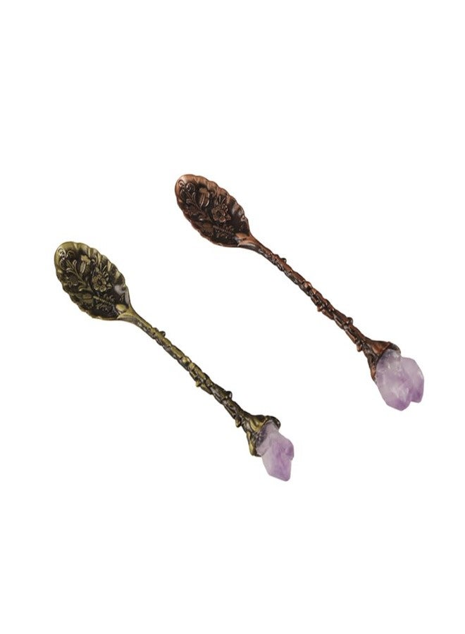 Kopida 4 Pcs Purple Crystal Coffee Spoons Alloy Spoon Vintage Carved Coffee Spoon Tea Spoons Decorative Dessert Spoons for Cafe Bar Tableware - Image 5