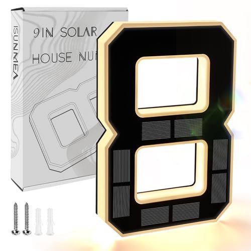 ISUNMEA 9 Inch Solar Lighted House Numbers for Outside, Light Up Waterproof LED Address Numbers Signs for Houses, Large Personalized Illuminated Exterior Modern House Numbers Light (8-Black, 9IN) - Image 1
