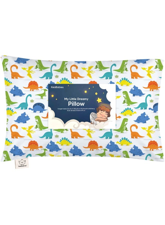 KeaBabies Toddler Pillow with Pillowcase, Kids Travel Bed Pillow, Happy Dino - Image 1