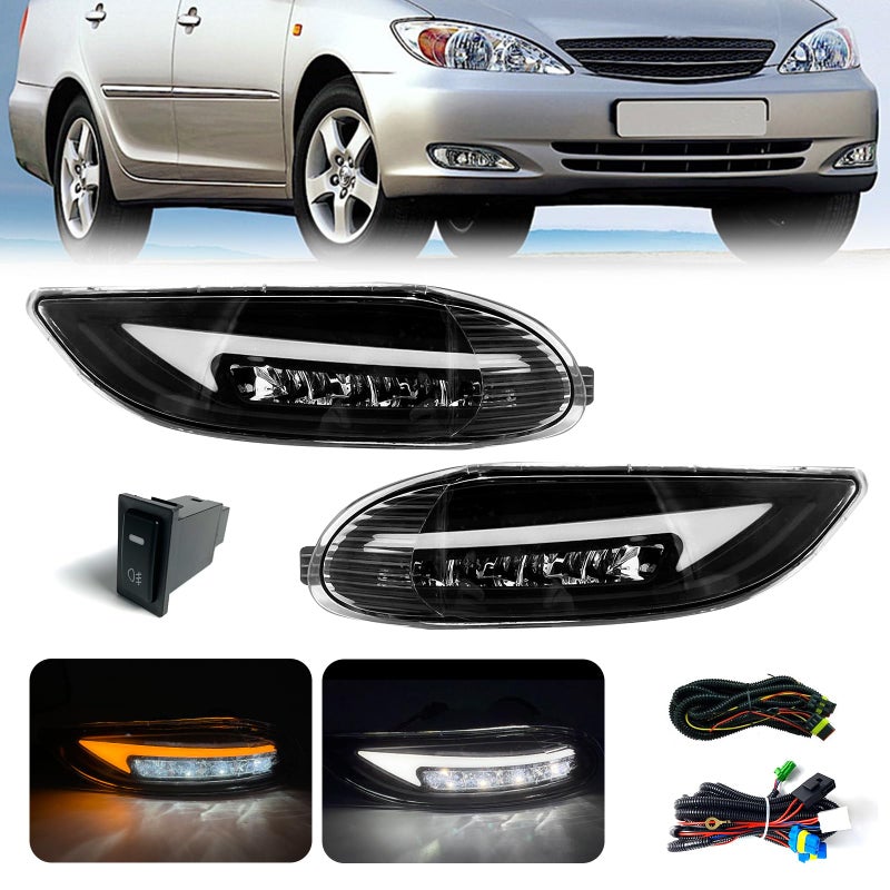 Shocklight LEDDRL Fog Lights Compatible with Camry 20022004 Corolla 20052008 Solara 20022003 1 Pair of Front Bumper Fog Lamps with Daytime Running and Turn Signal Clear Lens