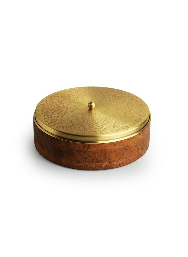 ExclusiveLane 'Mughal Hand-Etched' Brass & Wooden Masala Box For Kitchen Spice Box With Spoon (7 Containers, 48 gram) | Handcrafted Masala Dani Spice Storage Containers Brass Spice Box For Kitchen - Image 2